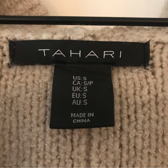 Tahari Wool Blend Pocketed Sleeveless Hooded Tan Cardigan - Size Small - Picture 5 of 8